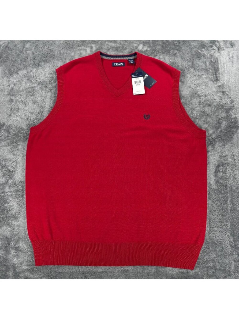 Chaps Mens 2XLT Tall Red V Neck Cotton Sweater Vest Big Tall NWT 638K01T Logo